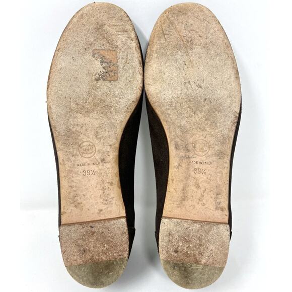 Chanel Brown Logo Black Suede Two Tone Silver Medallion Vintage Loafers Flats - Picture 9 of 10